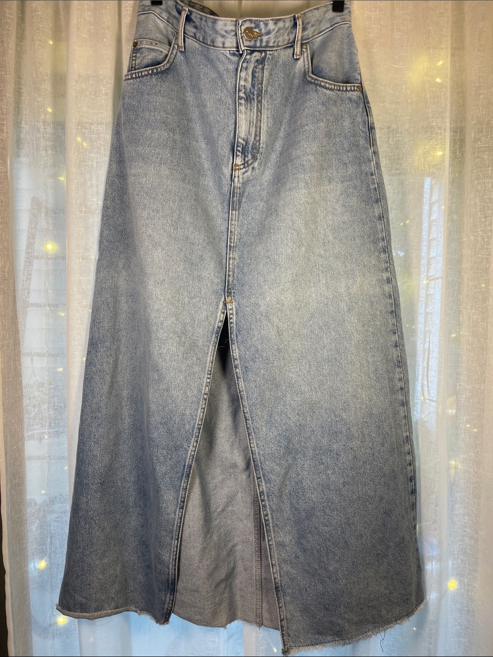 Pilcro Denim Womens Madi Slit Front Frayed Hem Zip Fly Midi